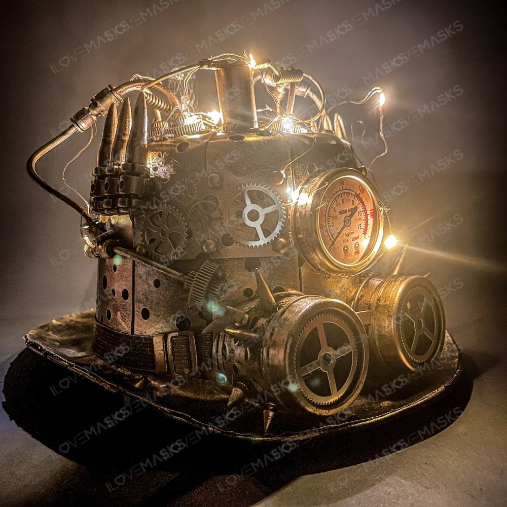 Halloween Steampunk Mad Scientist Time Traveler Top Hat Gold with LED Light